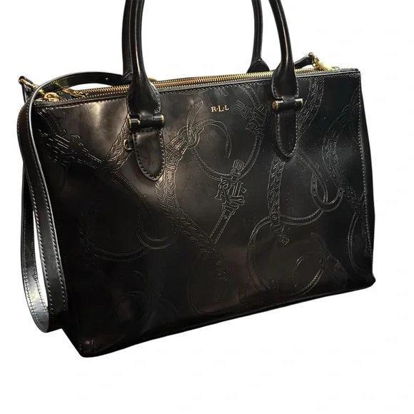 Lauren Ralph Lauren Taylor Black Embossed Satchel - Picture 4 of 11